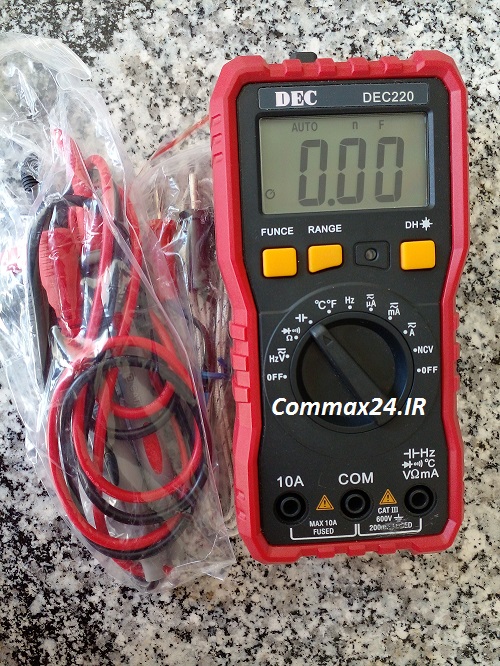 مولتی متر اتو رنج دارای خازن سنج و امکان تشخیص فاز ولتاژ 220 ولت غیر تماسی NCV